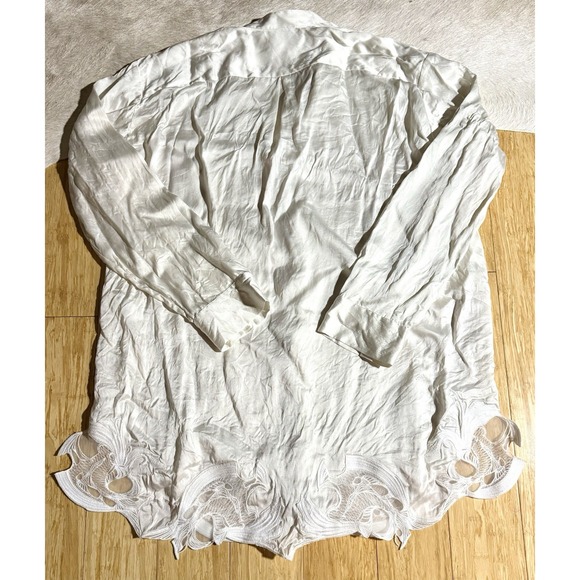 IRO Womens 38 US 6 Silk White Button Up Blouse Long Sleeve With Lace Bottom $400 - Picture 7 of 7